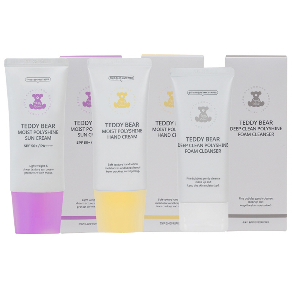 루즈벨트 테디베어 모이스쳐 폴리샤인 썬크림(50ml)+모이스쳐 폴리샤인 핸드크림(50ml)+딥클린 폴리샤인 폼클렌저(50ml) TBC-11 상세이미지